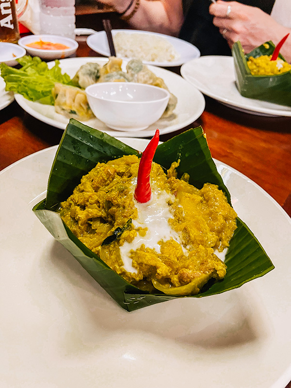 Cambodian amok - curry steamed in a banana leaf