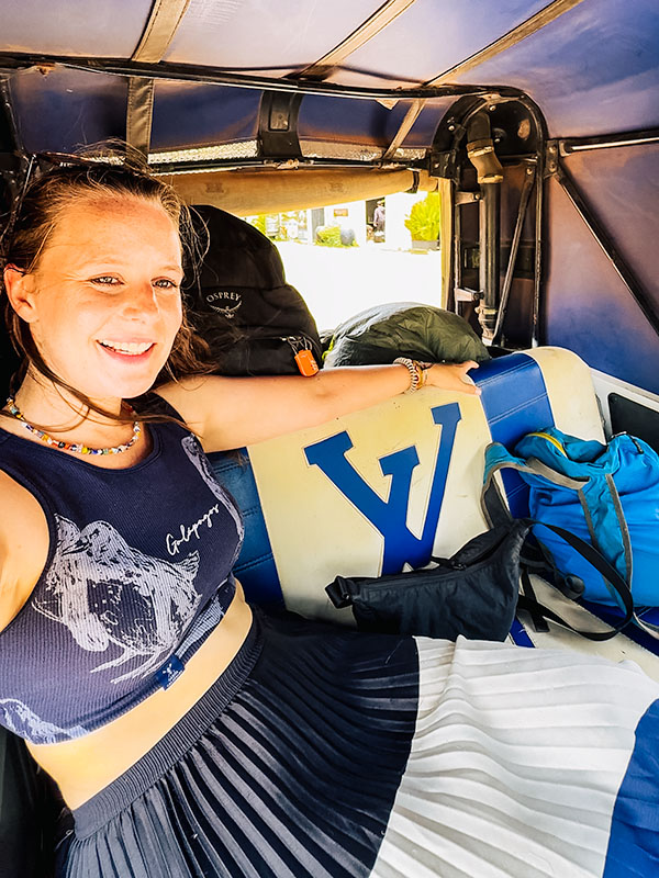 Katie sitting in the back of tuktuk with all our bags