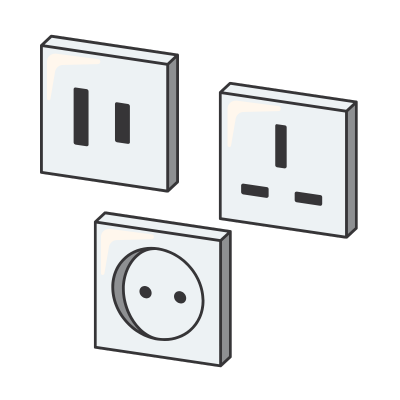 Graphic showing the 3 accepted plug types in Cambodia (A, C, G)
