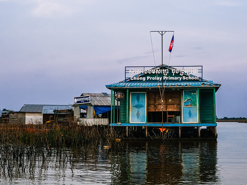 Chong Prolay Primary School - a floating school on Tonle Sap, lake in Cambodia